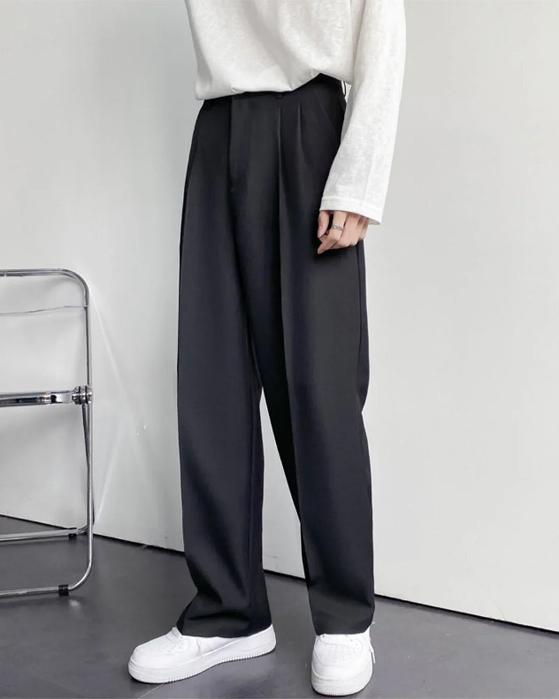 Men's Wide Fit Trousers with Pleats and Elasticated Back Waist