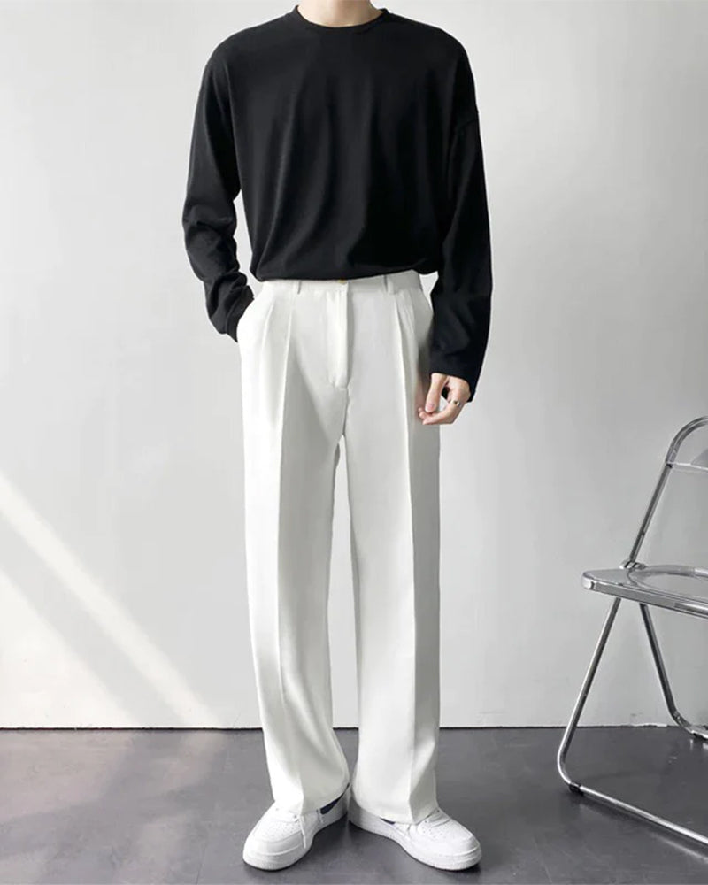 Men's Wide Fit Trousers with Pleats and Elasticated Back Waist