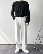 Men's Wide Fit Trousers with Pleats and Elasticated Back Waist
