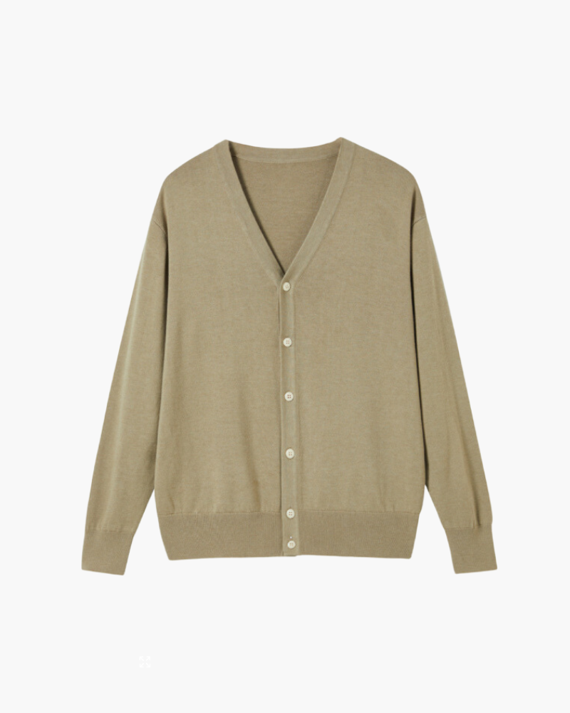 Men's Wool Button Sweater Vest with V Neckline - Beige