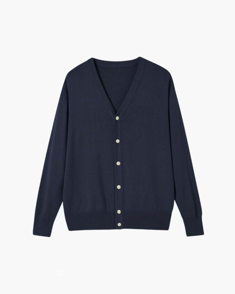 Men's Wool Button Sweater Vest with V Neckline - Navy