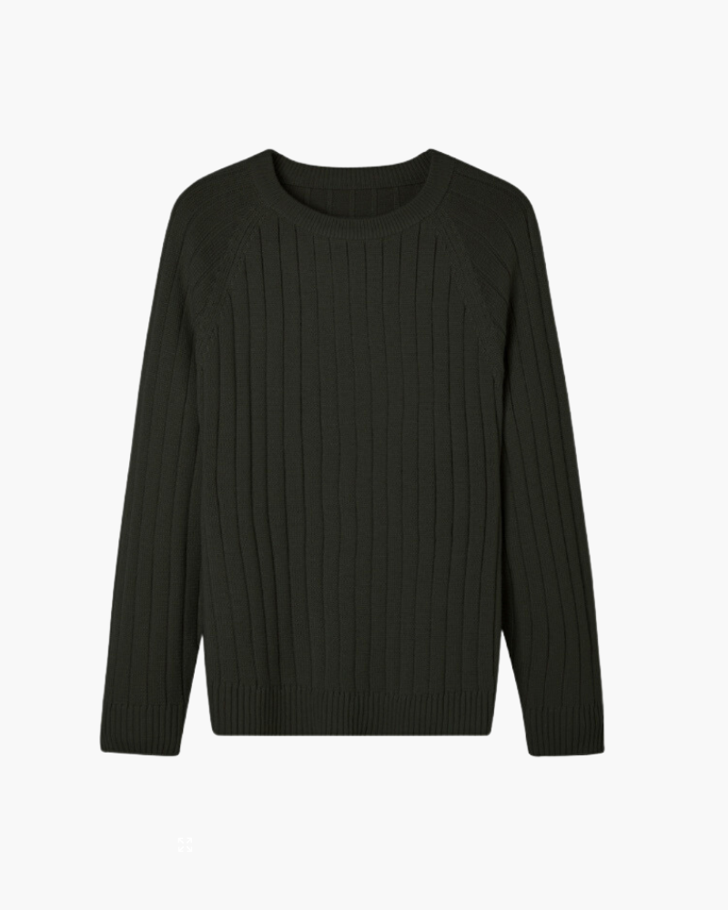Men's Wool Crew Neck Sweater with Clean Lines - Black