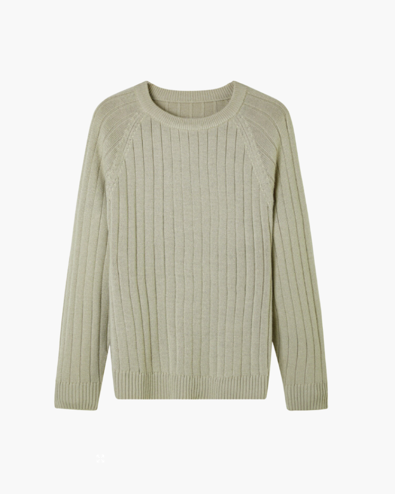 Men's Wool Crew Neck Sweater with Clean Lines - Green