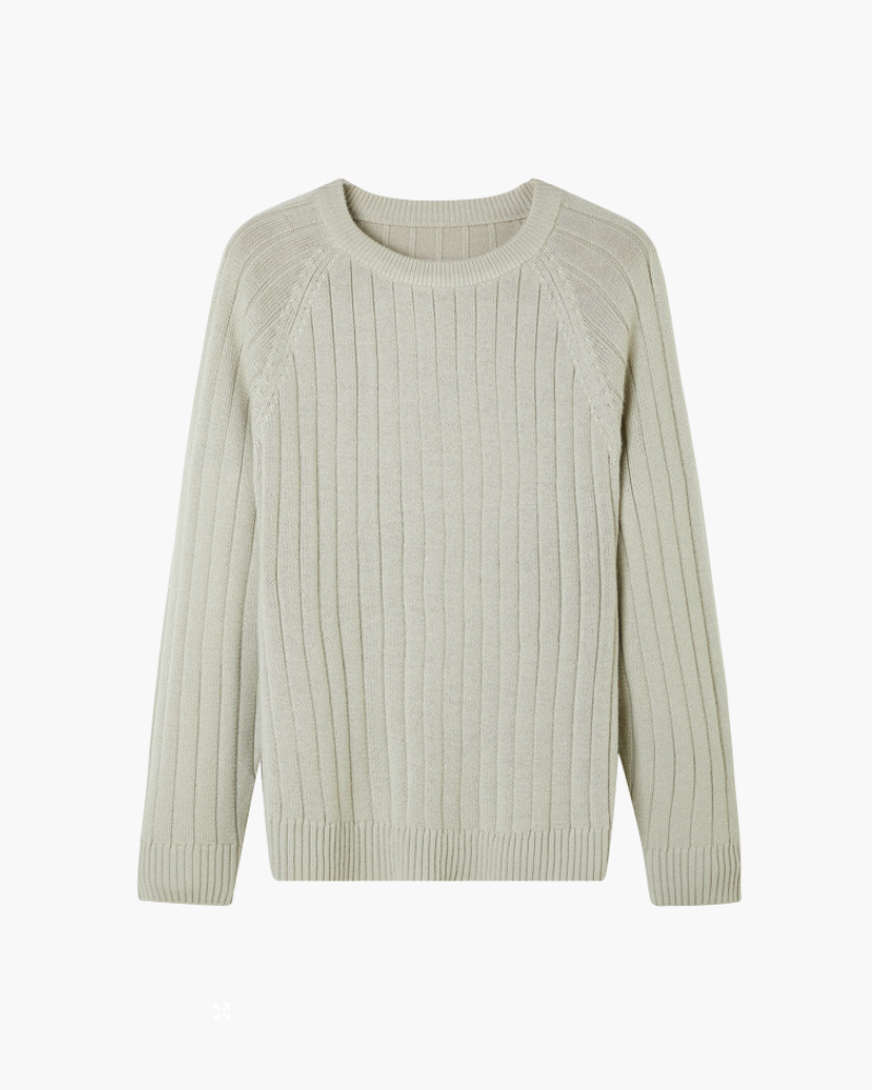 Men's Wool Crew Neck Sweater with Clean Lines - Beige