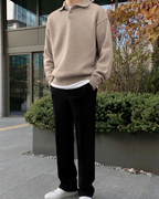 Men's Wool Half-Zip Sweater with Button Collar
