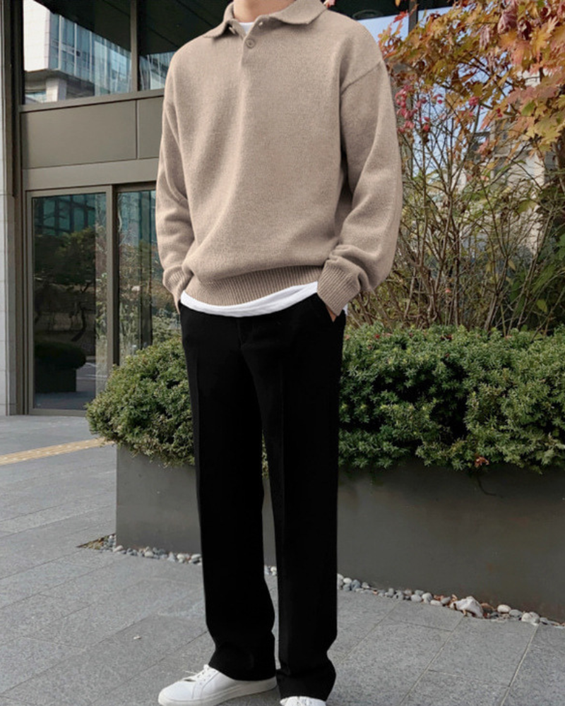 Men's Wool Half-Zip Sweater with Button Collar