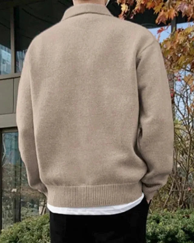 Men's Wool Half-Zip Sweater with Button Collar