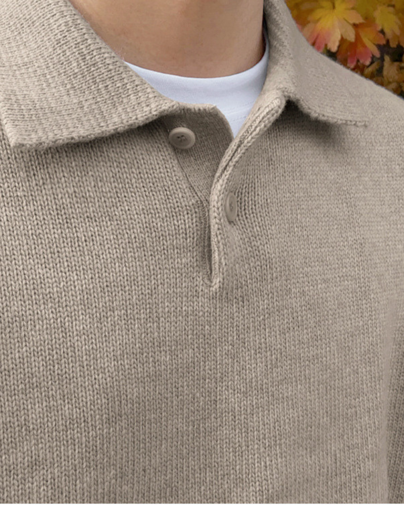 Men's Wool Half-Zip Sweater with Button Collar