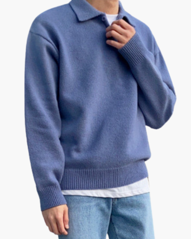 Men's Wool Half-Zip Sweater with Button Collar