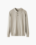 Men's Wool Knit Polo with Open Collar and Tailored Cut - Beige