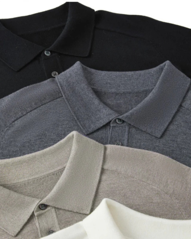 Men's Wool Knit Polo with Open Collar and Tailored Cut