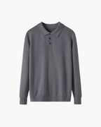 Men's Wool Knit Polo with Open Collar and Tailored Cut - Gray