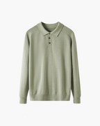 Men's Wool Knit Polo with Open Collar and Tailored Cut - Green