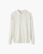 Men's Wool Knit Polo with Open Collar and Tailored Cut - White