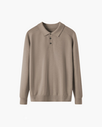 Men's Wool Knit Polo with Open Collar and Tailored Cut - Brown