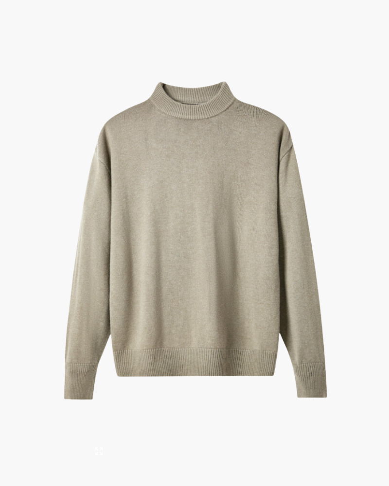 Men's Wool Turtleneck Sweater with Rich Texture - Beige