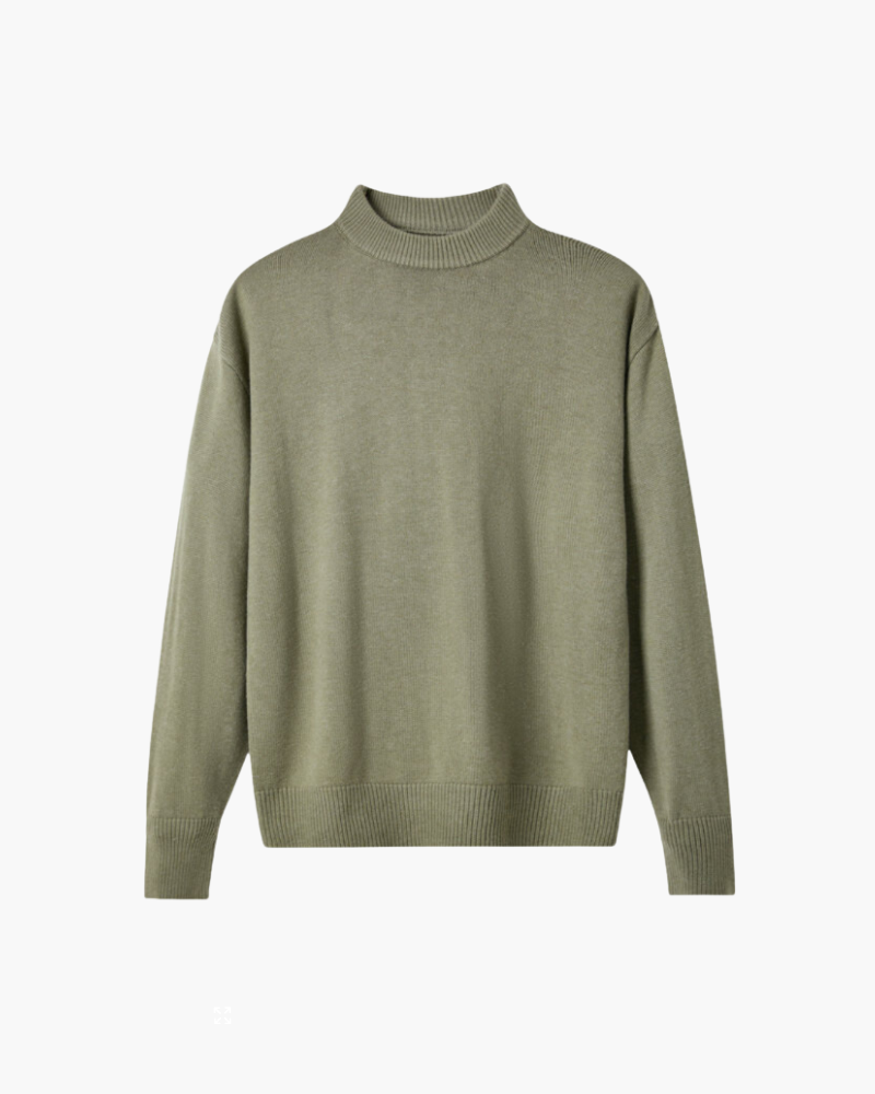 Men's Wool Turtleneck Sweater with Rich Texture - Green