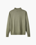 Men's Wool Turtleneck Sweater with Rich Texture - Green