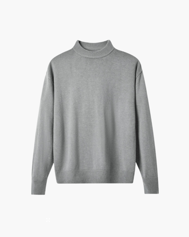 Men's Wool Turtleneck Sweater with Rich Texture - Gray