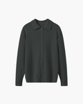 Men's Wool Zip Sweater with Structured Collar - Gray