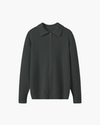 Men's Wool Zip Sweater with Structured Collar - Gray