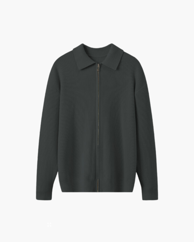 Men's Wool Zip Sweater with Structured Collar - Gray