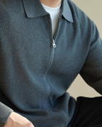 Men's Wool Zip Sweater with Structured Collar