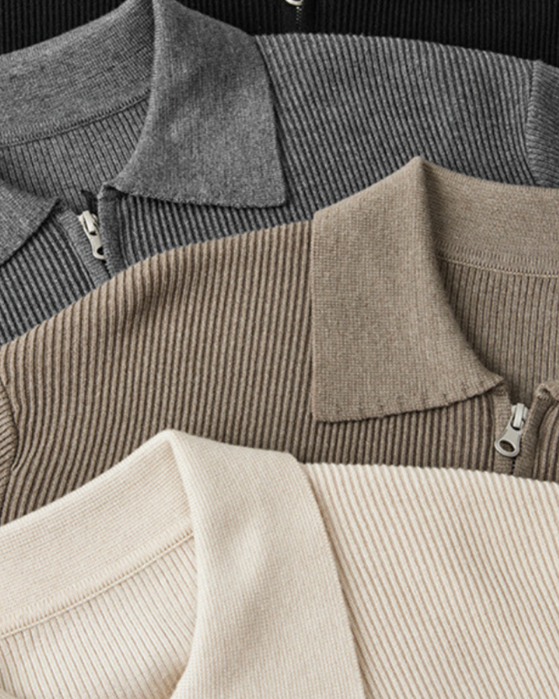 Men's Wool Zip Sweater with Structured Collar