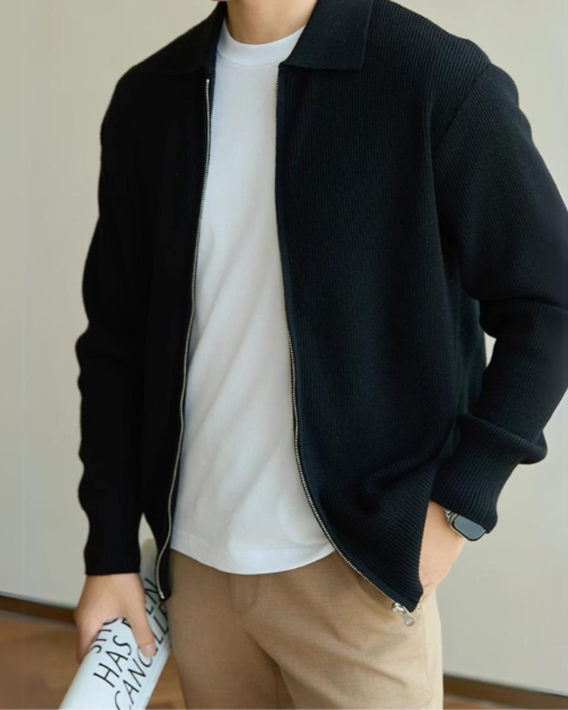 Men's Wool Zip Sweater with Structured Collar