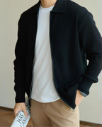Men's Wool Zip Sweater with Structured Collar