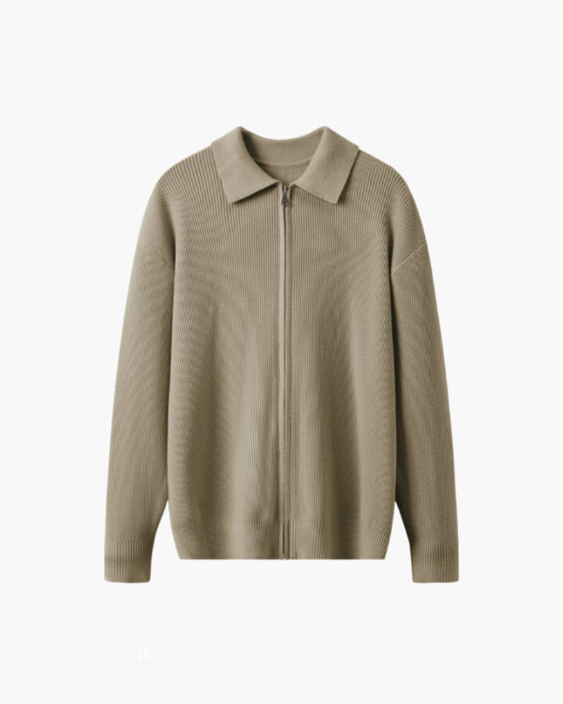 Men's Wool Zip Sweater with Structured Collar - Beige