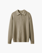 Men's Wool Zip Sweater with Structured Collar - Beige
