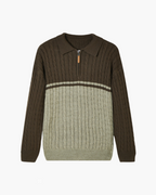 Men's Wool Zip-Up Knit Jacket with Tailored Fit - Brown