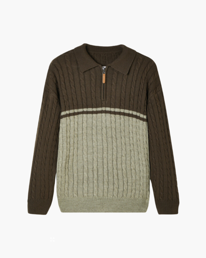 Men's Wool Zip-Up Knit Jacket with Tailored Fit - Brown