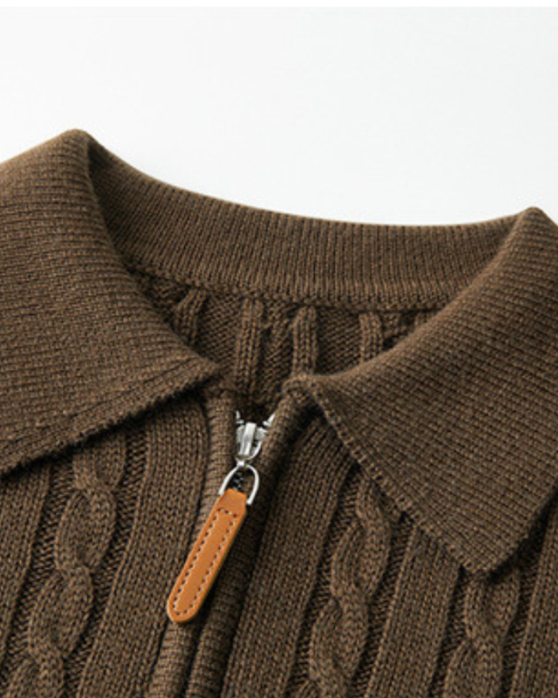 Men's Wool Zip-Up Knit Jacket with Tailored Fit