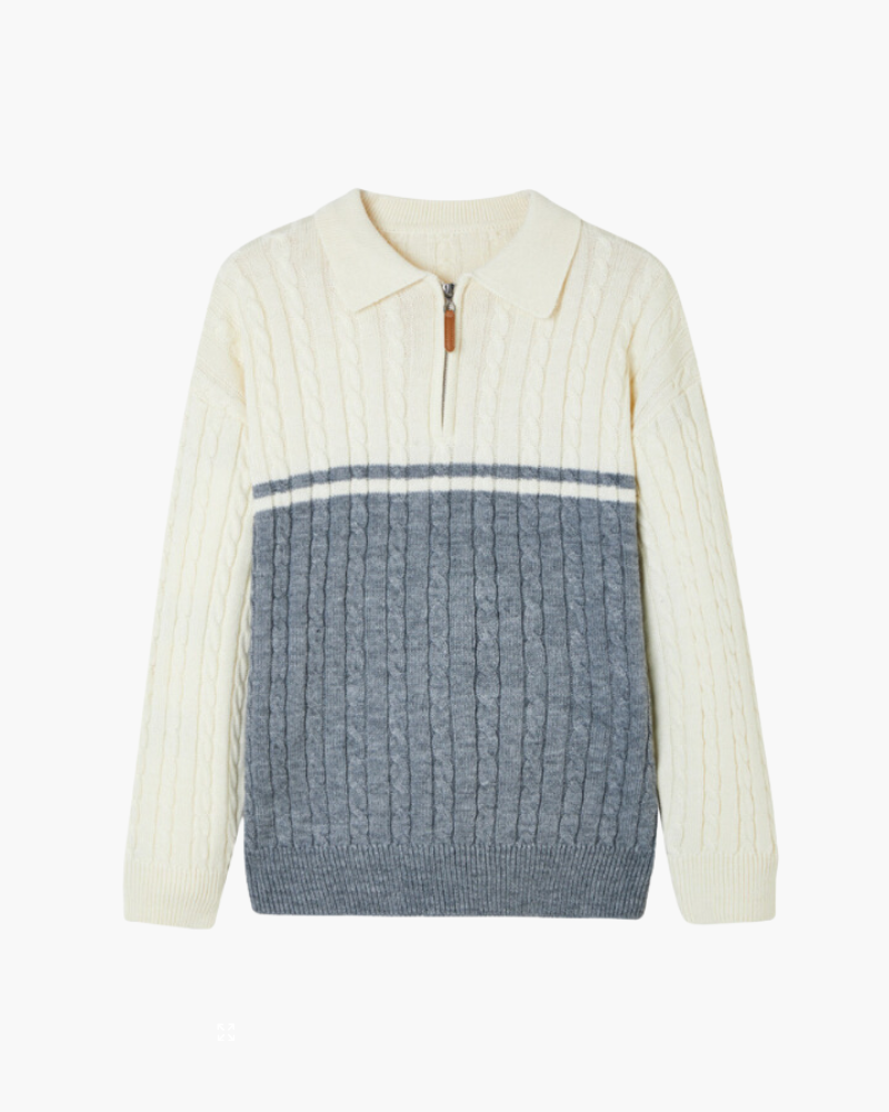 Men's Wool Zip-Up Knit Jacket with Tailored Fit - Blue Gray