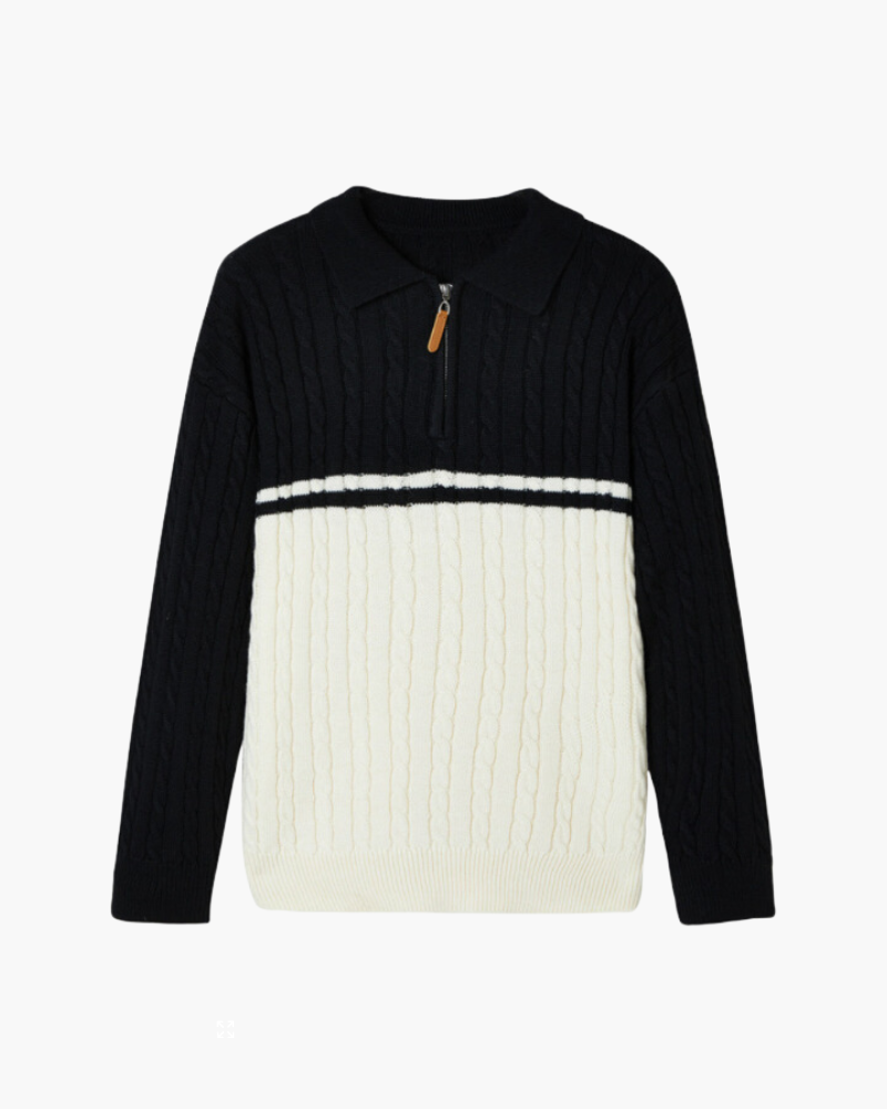 Men's Wool Zip-Up Knit Jacket with Tailored Fit - Black