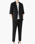 Men's Zip Jacket and Straight Trousers Two-Piece Set - Black