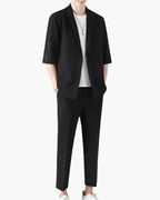 Men's Zip Jacket and Straight Trousers Two-Piece Set - Black