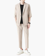 Men's Zip Jacket and Straight Trousers Two-Piece Set - Beige