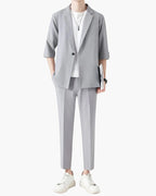 Men's Zip Jacket and Straight Trousers Two-Piece Set - Gray