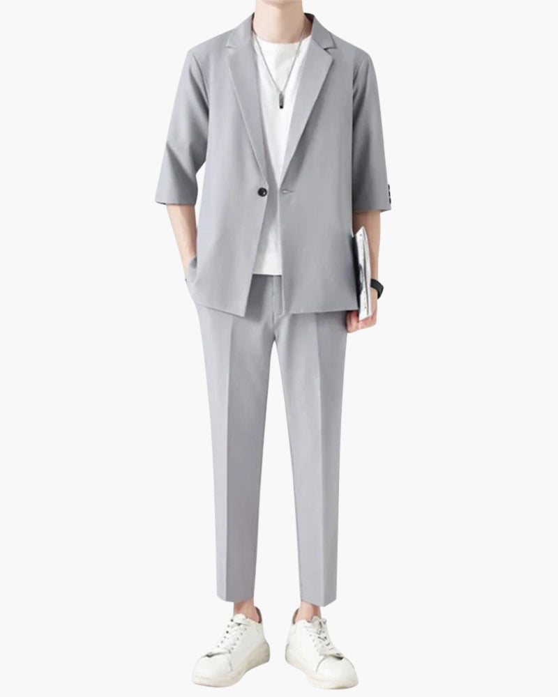 Men's Zip Jacket and Straight Trousers Two-Piece Set - Gray
