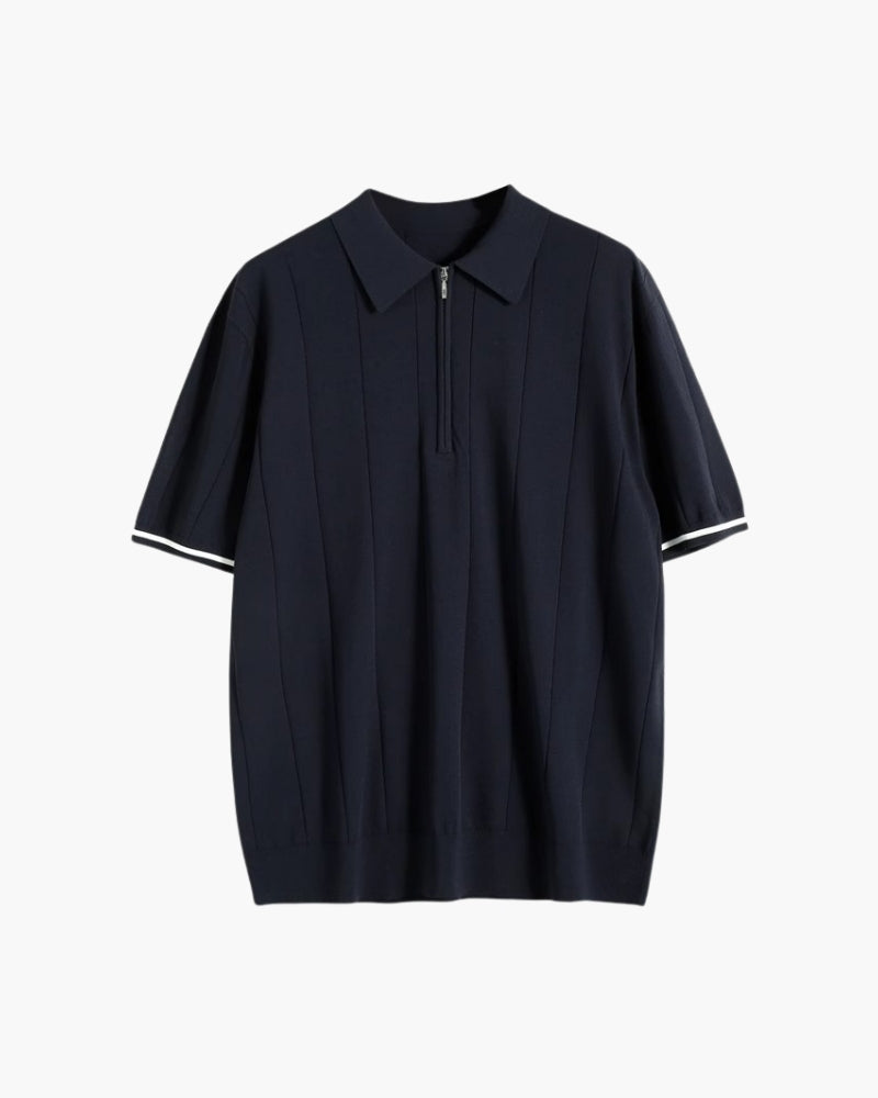 Men's Zip Placket Polo with Contrast Tipped Sleeves - Navy