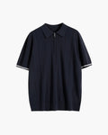 Men's Zip Placket Polo with Contrast Tipped Sleeves - Navy