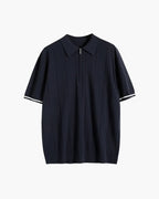 Men's Zip Placket Polo with Contrast Tipped Sleeves - Navy