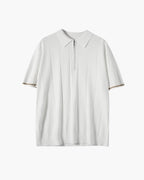 Men's Zip Placket Polo with Contrast Tipped Sleeves - White