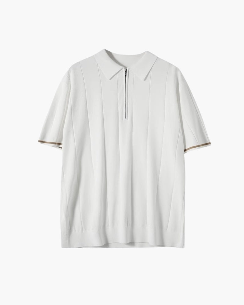 Men's Zip Placket Polo with Contrast Tipped Sleeves - White