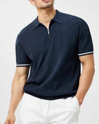 Men's Zip Placket Polo with Contrast Tipped Sleeves