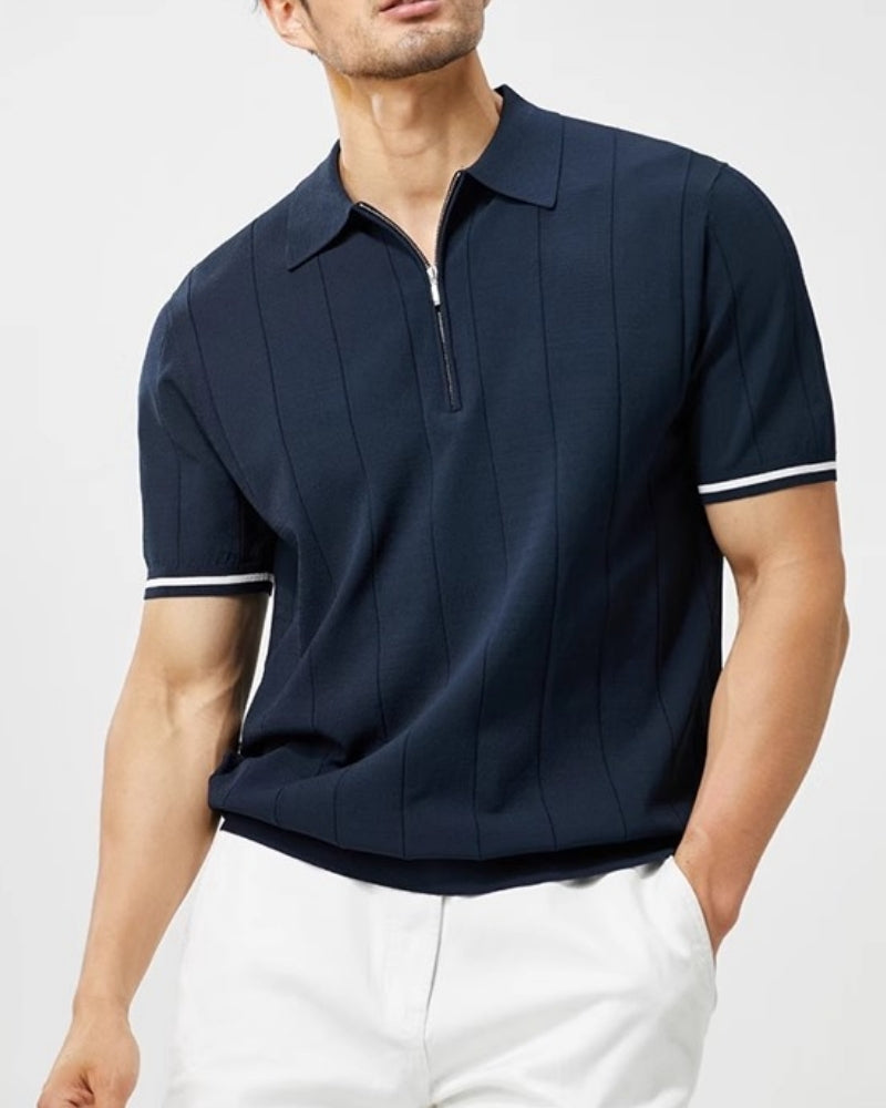 Men's Zip Placket Polo with Contrast Tipped Sleeves