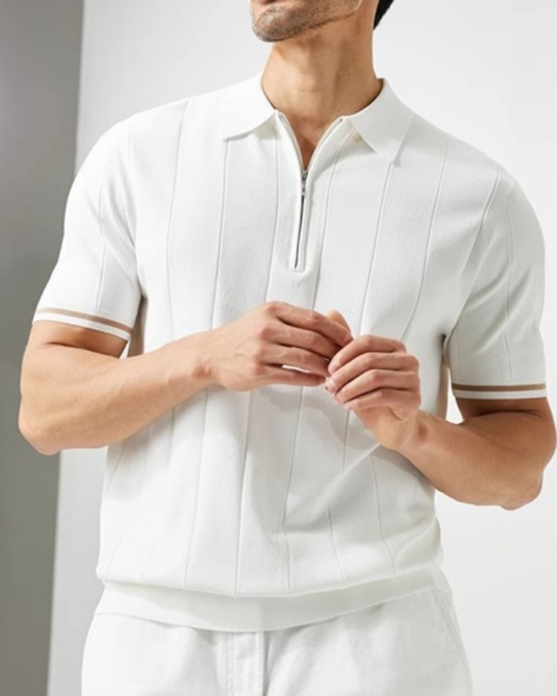 Men's Zip Placket Polo with Contrast Tipped Sleeves